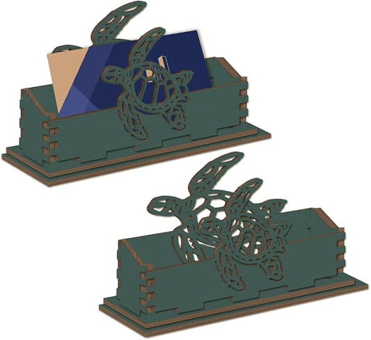 2Pcs Sea Turtle Business Card Holder for Desk 4.5 x 1.6 x 3.5 Inch Business Card Display Stand Turtle Pattern Wooden Decorative Organizers for Office Desktop Home Tabletop Summer Decoration