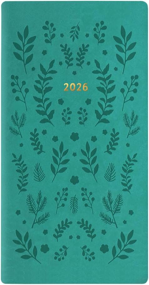 Letts of London® 2026 Woodland Weekly/Monthly Planner, 12 Months, January to December, Slim Pocket Size, 6.625" x 3.25", Sewn Binding, Embossed Cover, Multilingual, Green (C082545-26)