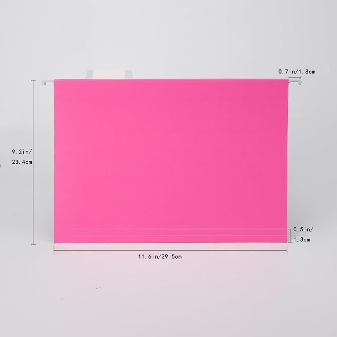 VZCPYTPM 25 Pack Hanging File Folders Letter Size,Pink Reliable Hanging Folders for Filing Cabinet,Reinforced Rods for Smooth Gliding,Includes 1/5 Adjustable Tabs & Inserts,Ideal for Home & Office