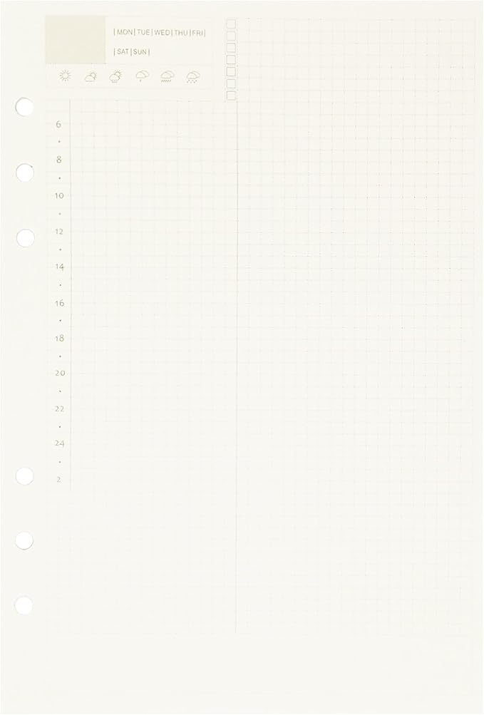 Zelten 1 Pack A5 45 Sheets/90 Pages Daily PlannerLoose Leaf Punched Paper Refills Paper for 6 Hole Binder Personal Organizer Diary Notebook Refillable Planner