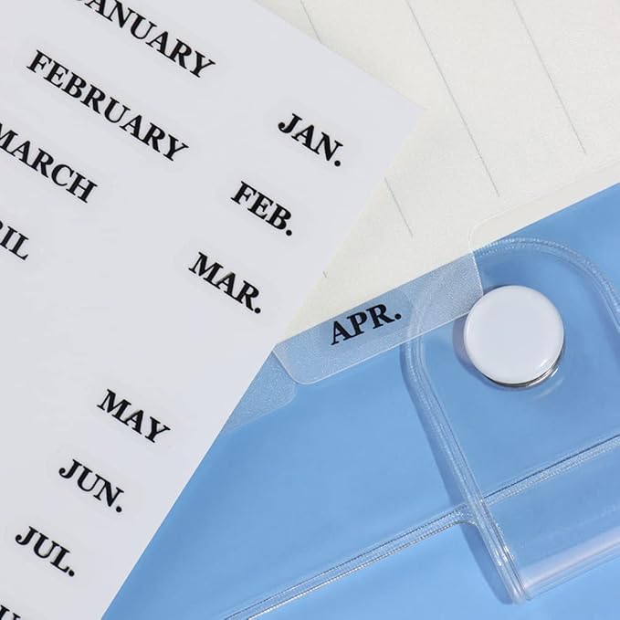 Months Planner Stickers, 10 Sheets 480pcs Monthly Tab Stickers, Clear Black Font Removable Waterproof Vinyl Monthly Cash Envelope Sticker Labels for Monthly Finance Planner (Black)