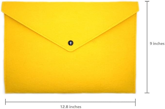 Felt File Folder, Durable Briefcase, Document Bag, Paper File Folders, Portfolio Case, Letter Envelope, Handbag Button Closure, for Office Home School Stationery (Yellow)