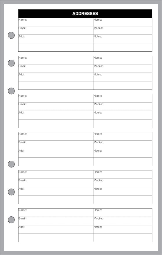 Personal-Wide Sized Name & Address Refill, Sized and Punched for Personal-Wide Notebooks (4.75" x 6.75")