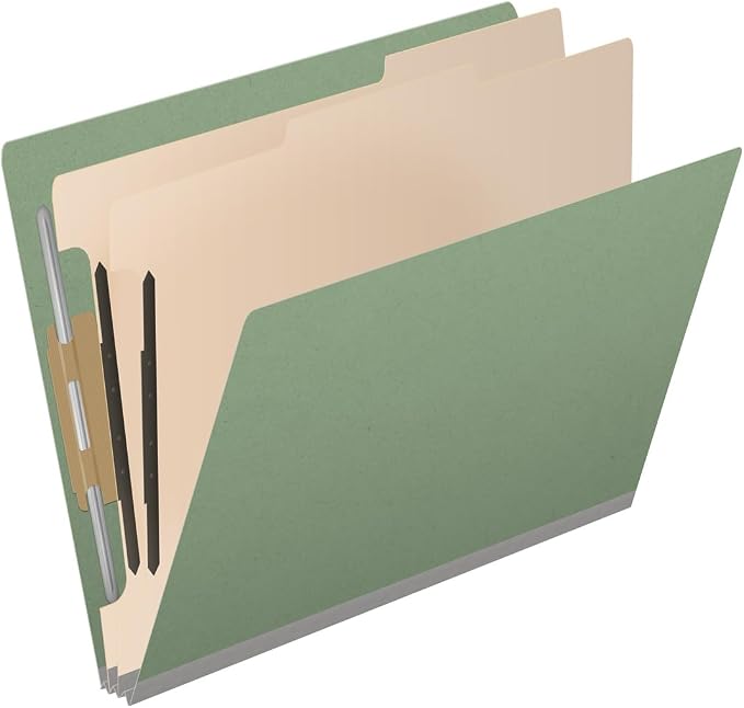 Pressboard Classification Folders, Full Cut End Tab, Letter Size, 2 Dividers, Green (Box of 10)