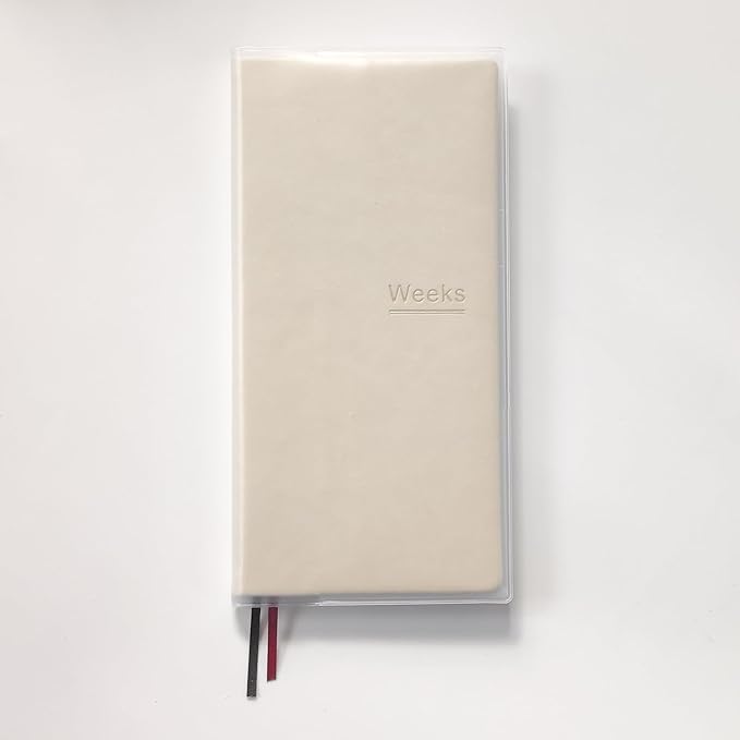 A6 Weekly Planner Undated Weeks Portable Size Organizer Appointment PU Leather Journal Pocket Notebook (Beige with cover)