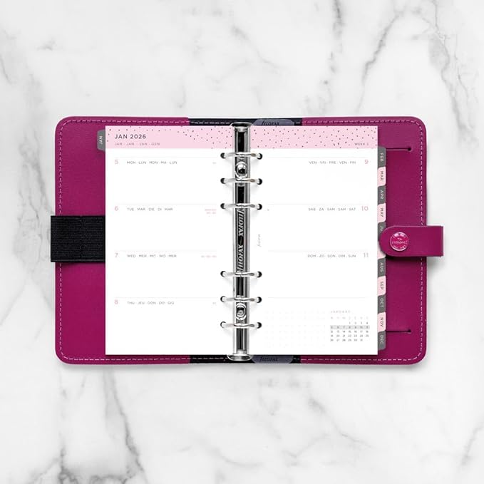 Filofax Calendar Diary Refill, Personal/Compact Size, Week-to-View, Confetti Minimal Diary Pack, Multilingual: Five Languages, 2026 (C68491-26)