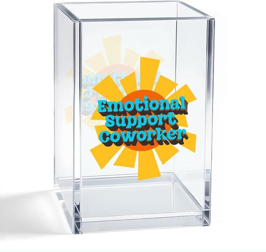 Emotional Support Coworker Acrylic Organizer Pencil Pen Holder, Warm Sun Office Desk Organizer, Work Anniversary Team Building Appreciation Gifts for Employee Colleague Boss Coworker