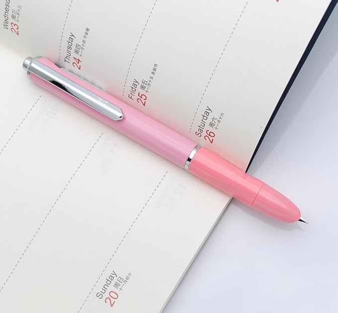 OASO K016 Retractable Fountain Pen Set 0.5mm with 4pcs Blue Ink Cartridges Smooth Writing for School Students (Coral Pink)
