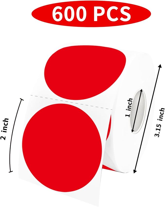 STARLIBOO 2 Inch Round Thermal Sticker Labels, Self-Adhesive Round Direct Thermal Stickers - Red, 600 Labels