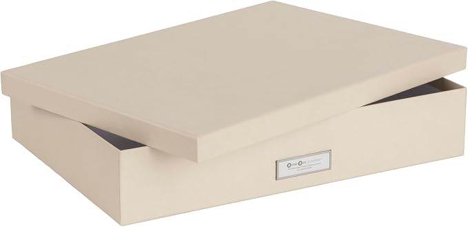 Bigso Sverker Fiberboard Legal/Art Storage Box - Scrapbook Storage Box for Papers, Photos, and More - Durable Keepsake Boxes with Lid and Metal Label Holder - 3.3in x 17.1in x 12.2in - Fawn