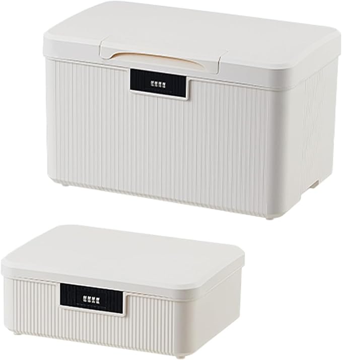 RUIAN Lockable Storage Container Bin, 10 Gallon & 4.2 Gallon Security Portable Combination Lock Plastic Box, Suitable for Storing Important Items and Documents (Milk White)