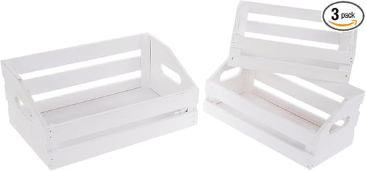 Hobby Lobby Wooden Storage Crates, Set of 3, Decorative Nesting Boxes, 8.75-11.81 inch, Great for Books, School Supplies, Desk, Home Office (White)