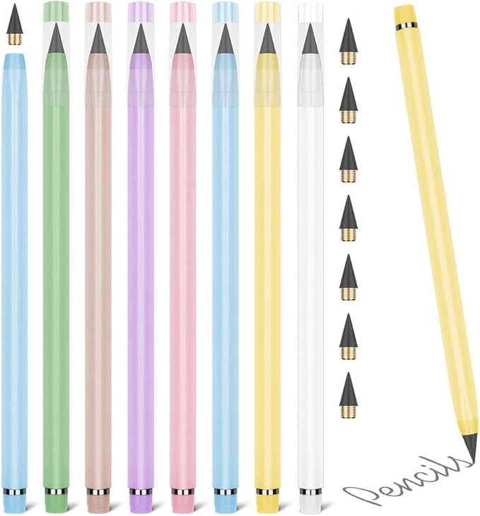 OFFCUP Infinity Inkless Graphite Pencil, 7PCS with 7 Replaceable Nibs & Extra Eraser, Multicolor, Ambidextrous, B Hardness, 0.5mm, Unisex, Contemporary Style, Writing, Drawing, Marking