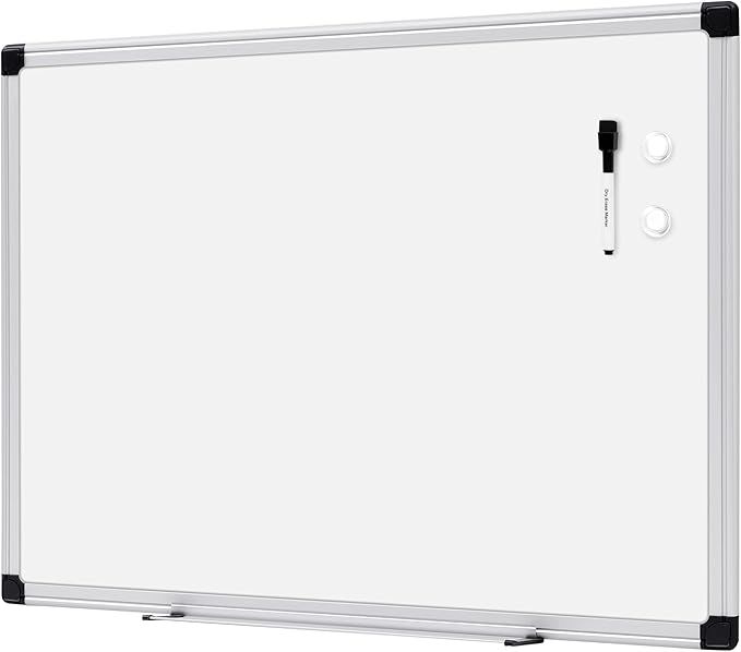 Amazon Basics Magnetic Dry Erase Whiteboard, 24" x 18", Aluminum Frame, Silver/White, Presentation Board for Writing Notes