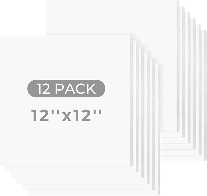 Mat Board Center, 12 Pack 12x12 White Foam Boards, Acid Free Foam Core Board, 1/8 inch Thick