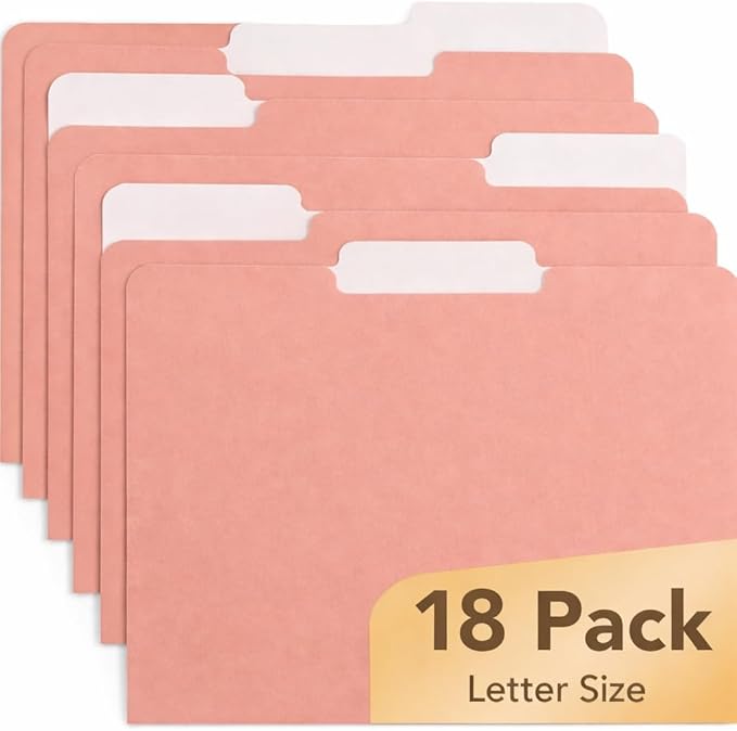 Mr. Pen- File Folders with Tabs, 1/3 Cut Tab, 18 Pack, Letter Size, Peach Dust, File Folders Designed for Office and Classroom Use