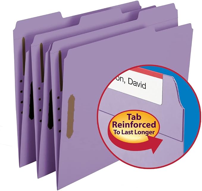 Smead Fastener File Folder, 2 Fasteners, Reinforced 1/3-Cut Tab, Letter Size, Lavender, 50 per Box (12440) (Pack of 5)