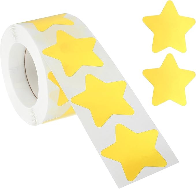 PATIKIL Star Stickers Roll 1.5", 500 Pcs Self-Adhesive Reward Stickers for Classroom Teacher Supplies and DIY Craft, Yellow
