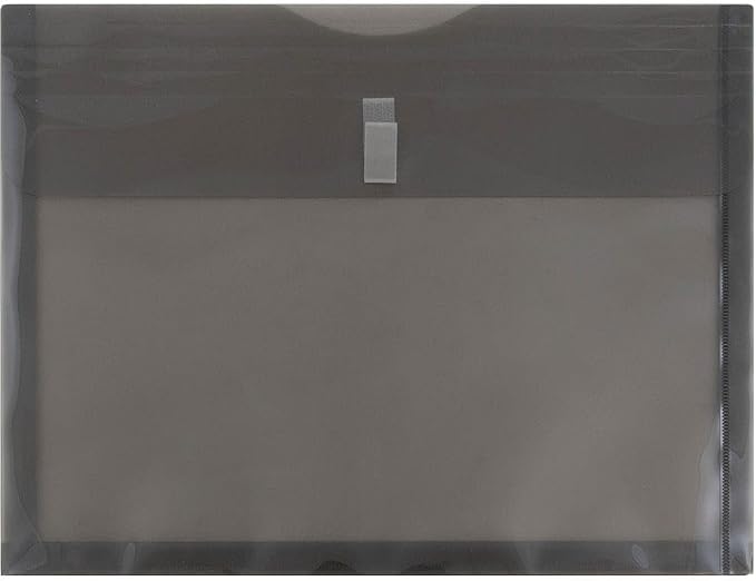 JAM PAPER Plastic Expansion Envelopes with Hook & Loop Closure - Letter Booklet - 9 3/4 x 13 with 1 Inch Expansion - Smoke Gray - 3/Pack