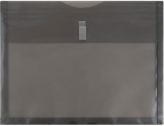 JAM PAPER Plastic Expansion Envelopes with Hook & Loop Closure - Letter Booklet - 9 3/4 x 13 with 1 Inch Expansion - Smoke Gray - 3/Pack