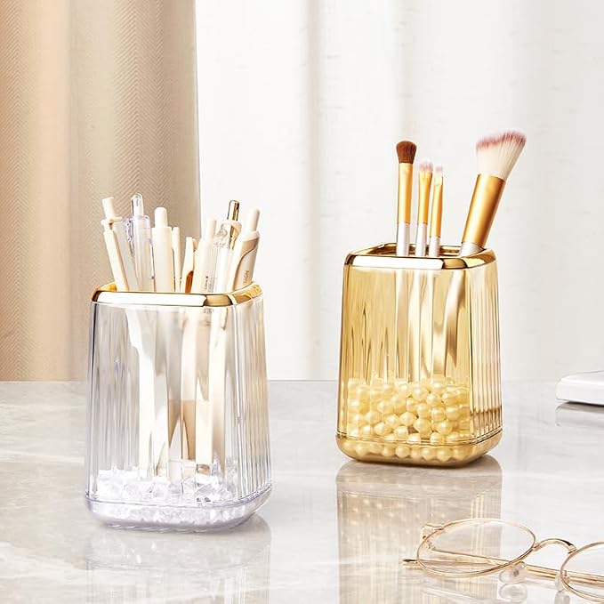 Clear Pen Holder for Desk,Pencil Holder,Makeup Brushes Cup, Desk Pen Pencil Organizer Desktop Supplies and Accessories for Women, Pen Cup Pencil Caddy for Office Home Art Supply