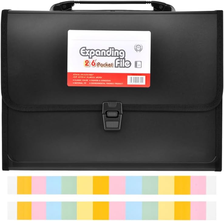 26 Pockets Accordion File Organizer with Lock & Handle, Waterproof Expanding File Folder with Labels, for Letter A4 Bills Receipts Home Office School