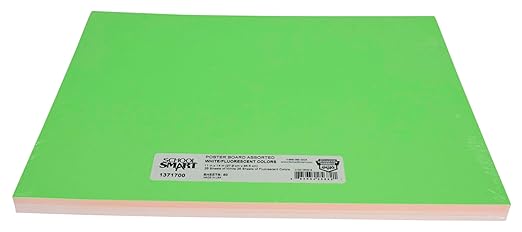 School Smart Poster Board Paper, White and Assorted Neon Colors, 12 pt Thick, For Posters, Signs, Crafts, Displays, Classroom Projects, 11 x 14 Inches, 50 Pack