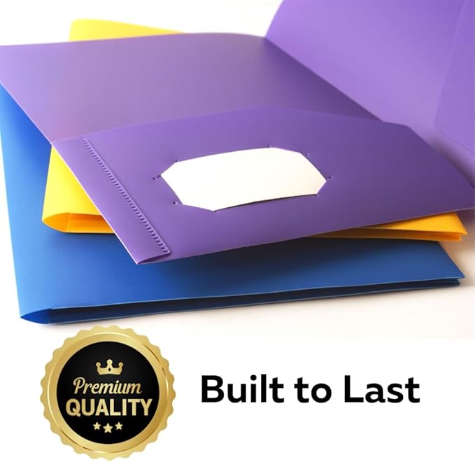 Evelots 2 Pocket Folders-12 Pack - Double Pocket Durable Plastic Folder - Letter Size - Business Card Slot - Flexible - Office, School, Home - 6 Color