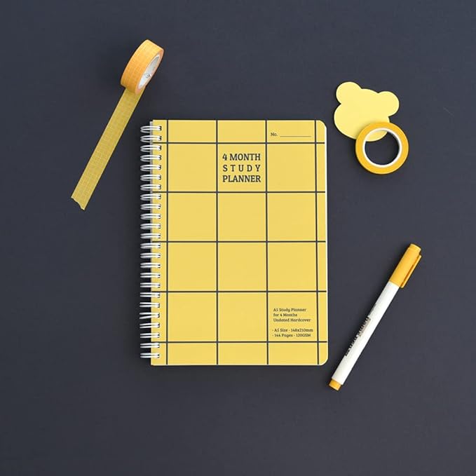 Monolike Checkers 4 Month Study Planner, Yellow - Academic Planner, Weekly & Monthly Planner, Study plan