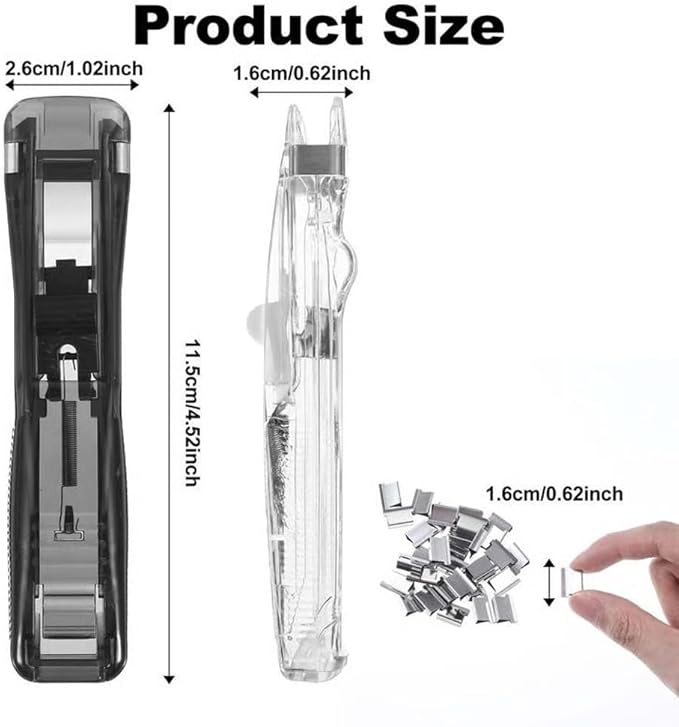 2PCS Portable Binder Clip Stapler - Damage-Free Paper Binding, No Holes, Include 116 Reusable Clips, Push Clip Binding, One-Handed, Easy Operation (2pc+100 Clips)