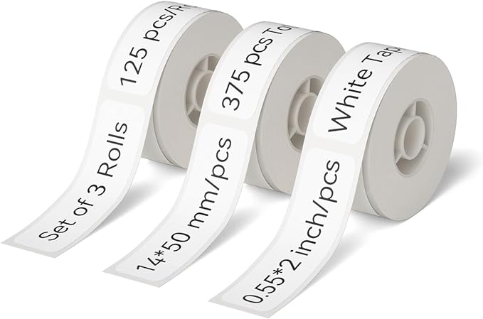 NIIMBOT D11 Label Maker Tape D110 Labels 3Rolls, Self-Adhesive Labeling Tape Replacement 0.55" X 1.97" (14 X 50mm) Thermal Label Refills for Home Office, 125 Labels/Roll, White