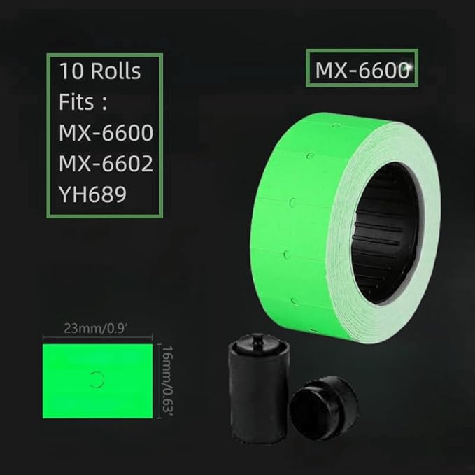 MX-6600 Price Labels | 2 Line White Blank Price and Date Gun Labels with 3 Ink Rolls | 30 Rolls / 15000 Fits MX-6600,MX-6602, YH-689 Guns (Without Gun) (3 Green + 3 Ink Rolls)