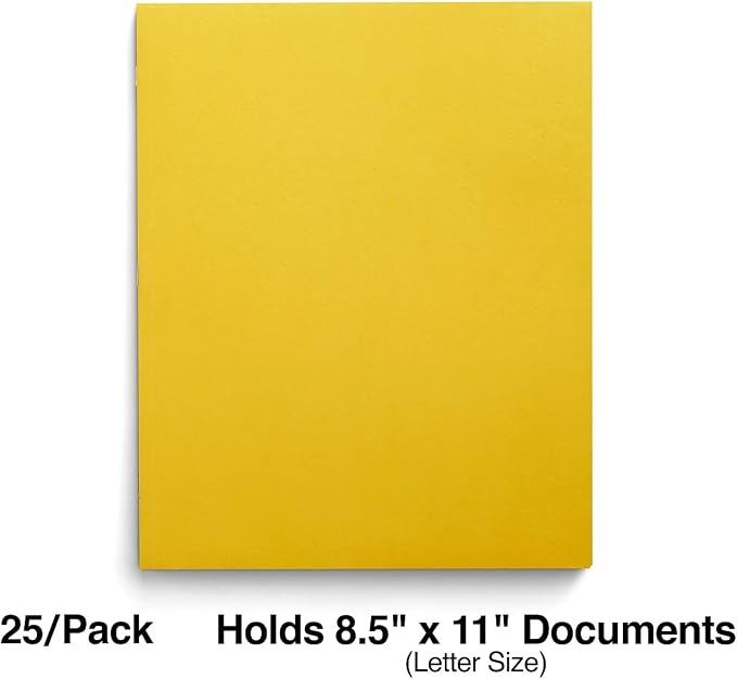 Staples School Grade 2‑Pocket Folders, Yellow, Letter‑Size Durable Paper File Folders for Classroom & Office Organization, 25/Box