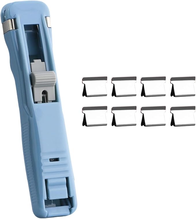 Portable Binder Clip Stapler, Includes 150 Reusable Clips, Push Clip Staplers, Mini Push Stapler Clamp Staplers for Desktop Document Home School Desk Office (F#)