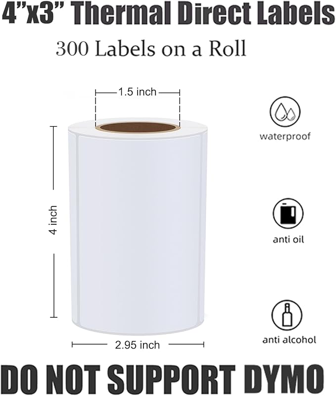 Hybsk 4x3 inch Direct Thermal Labels for Shipping, Barcodes, Address, Compatible with Rollo Label Printer & Zebra Desktop Printers (2 Roll White)