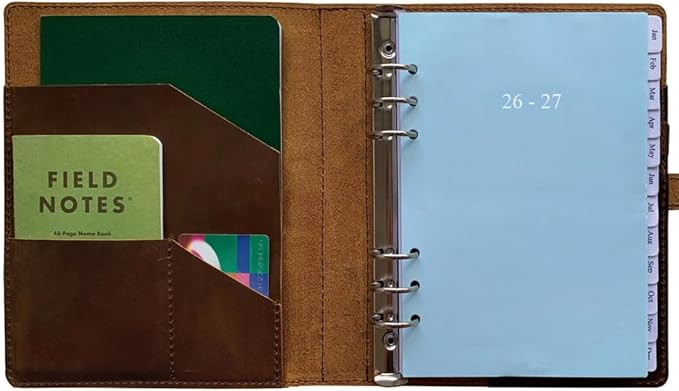 2026-2027 Leather Planner - A5 Genuine Leather Binder Planner with Weekly & Monthly Pages for Men and Women, Inner Pockets and Pen Holder, Refillable