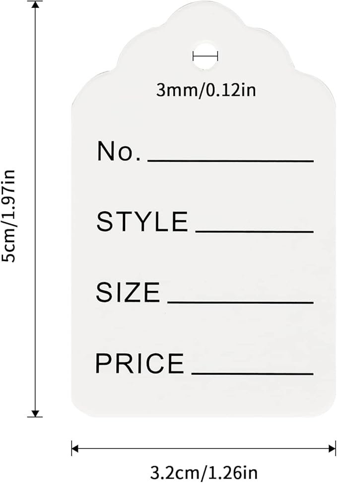 jijAcraft 1000Pcs Price Tags, White Clothing Tag for Retail, Small Kraft Paper Tag for Labeling Price, Size, Number, Writable Price Tags for Business Supplies Selling Jewlry, Clothes (2" X 1.3")