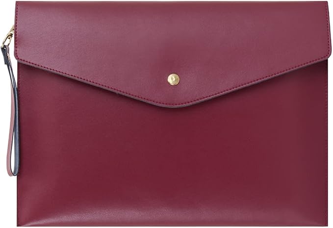 Wonderpool A4 Real Leather Multifunction Portfolio Envelope File Holder for Paper Document Stationery Organizer and Tablet Case PC Sleeve (Wine red)