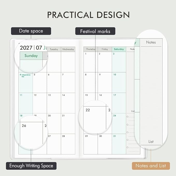 Pocket Calendar 2027-2028 for Purse, Small Pocket Planner 2027-2028 for Purse 3.5×6.5In, 24 Month Organizer from Jan 2027- Dec 2028 Mini Planner with Pvc Cover for Organizing & Planning
