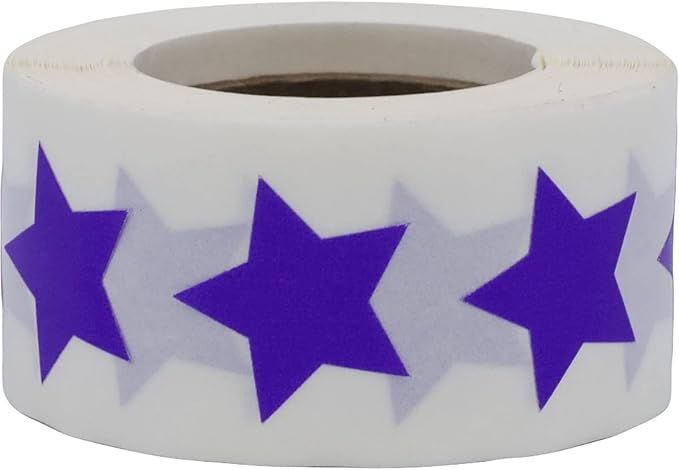 Purple Star Stickers, 3/4" Inch, 500 Labels per Roll - Perfect for Reward Systems, Decorating, and Crafting in Schools, Offices, Home and Personal Use