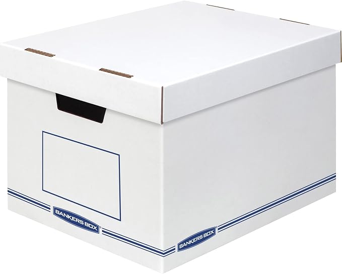 Bankers Box 4662401 Organizer Storage Boxes, X-Large, White/Blue, 12/Carton