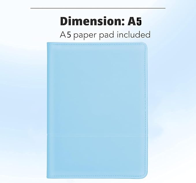 A5 Padfolio Business Portfolio Folder,Junior Size Document Folder Organizer, Padfolio with Interior Pocket and Pen Loop, 5 x 8 Writing Pad Included,Sky Blue