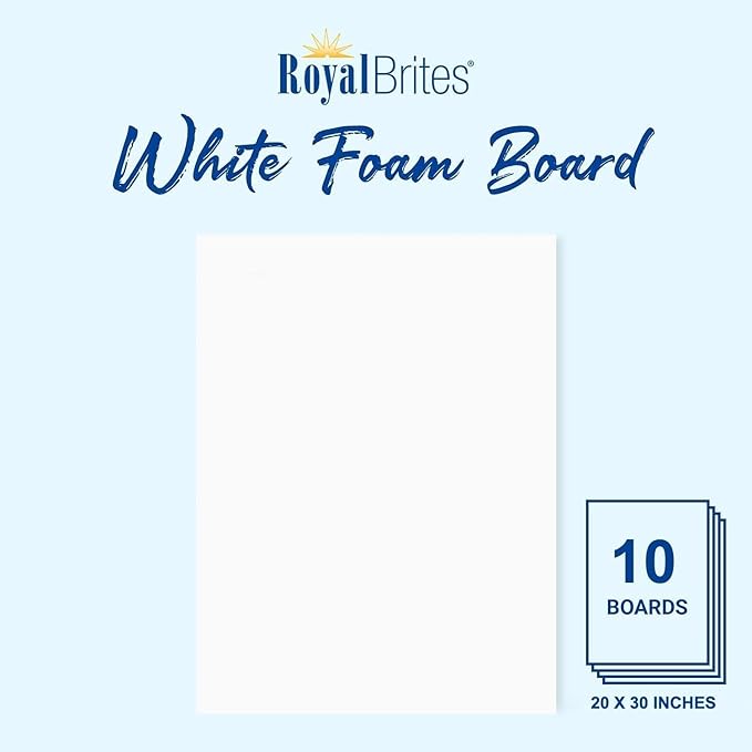 Royal Brites White Foam Board Sheets - 20 x 30 Inches - Pack of 10 - Ideal for Crafting, Presentations & School Projects - Durable & Lightweight - Easy Cut Display Boards for Home & Office Use