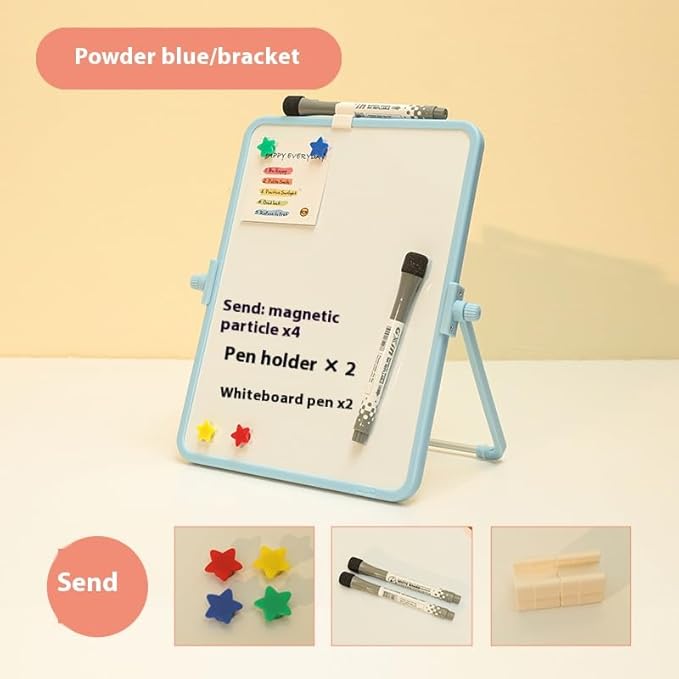 Double-Sided Magnetic Whiteboard - 17×21.3cm (6.7×8.4in) with Stand | Includes 2 Dry Erase Markers & 4 Magnets | Portable Desktop Board for Office Home School (Blue)
