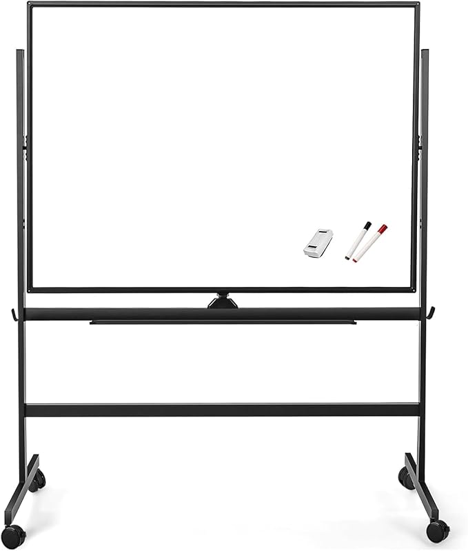 BIBOC 32x48 Inches Large Mobile Dry Erase Whiteboard with Rolling Stand - Double Sided Height Adjustable Whiteboard for Office, School - Aluminum Frame & Durable Writing Surface