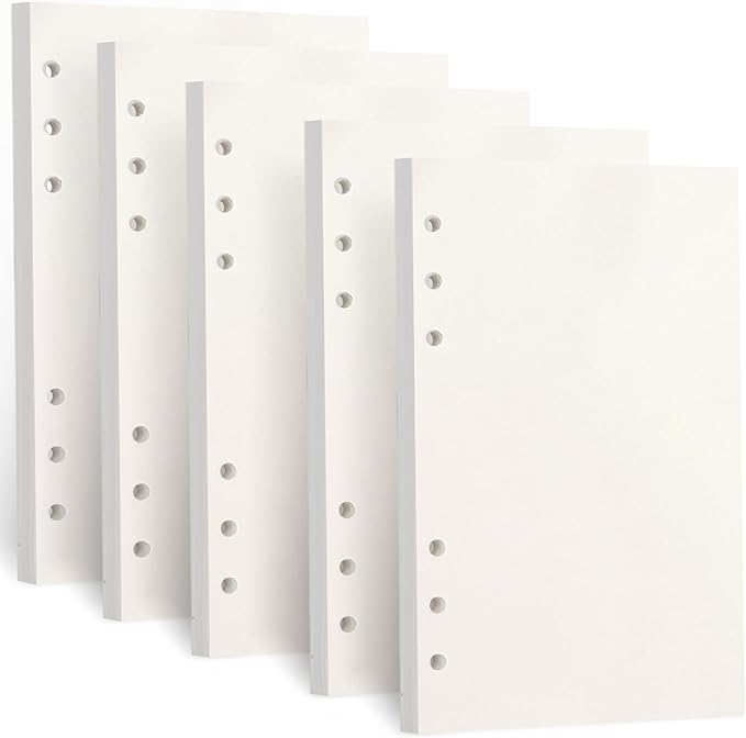 A6 Refill Paper, [5 Pack] Toplive 100GSM Thick Refillable Blank Paper 6 Hole Filler Inserts Loose Leaf Paper 225 Sheets (450 Pages) for 6 Ring Binder Journal Notebook