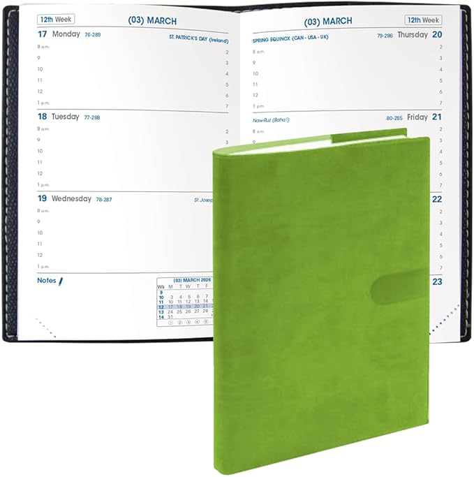 Quo Vadis 2026 Sapa X - Weekly Planner - 12 Months, Jan. to Dec. - 3 1/2 x 5 1/4" - Smooth Faux Suede Texas Bamboo Green Covers - Productivity Time Management Organizer