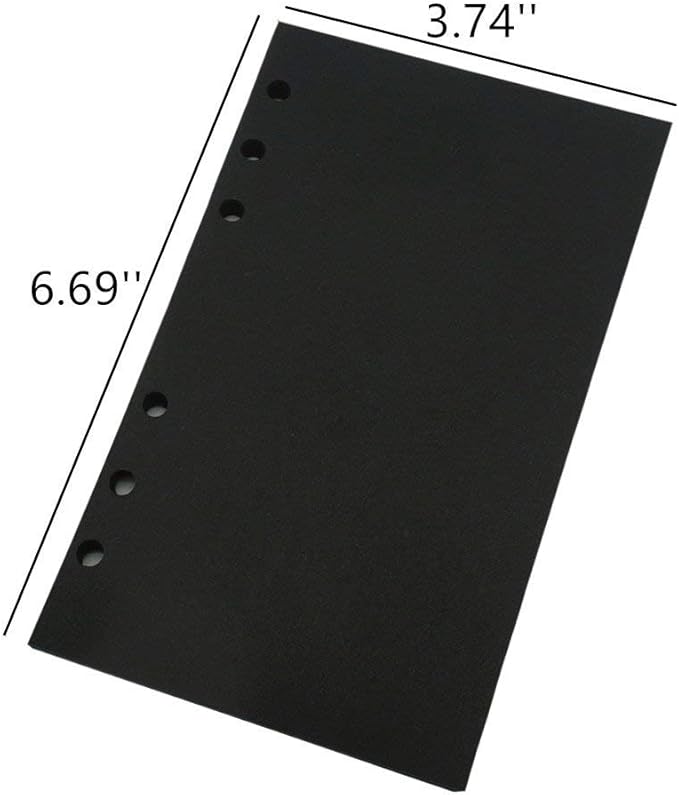 A6 Planner Refill, Refillable Notebook Paper, 6 Ring Binder Refill, for compatible with Filofax, Black Paper, All Blank, 2 Pages per Sheets, 40 Sheets in Total A6 3.74'' x 6.69''