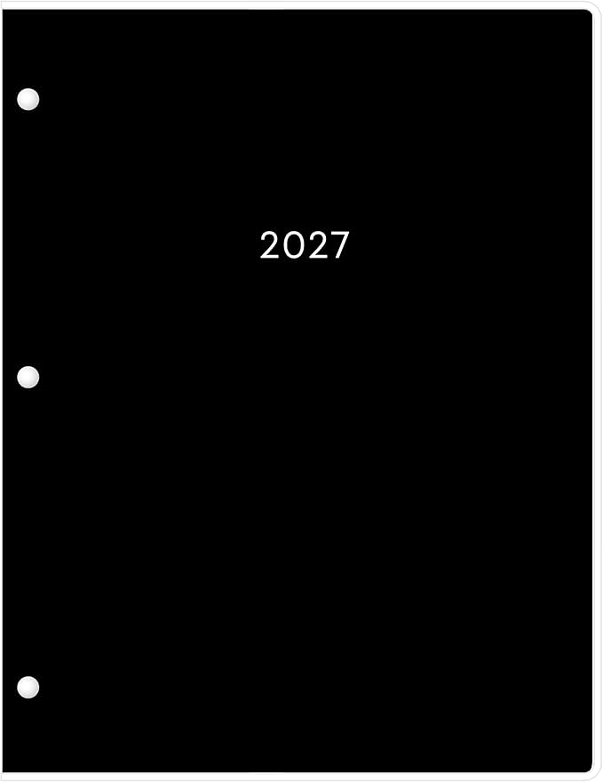Blue Sky 2027 Monthly Planner Calendar, January 2027 - December 2027, 8.5" x 11", Monthly Layout, Clear Flexible Cover, Stapled Binding, 3 Hole Punched Pages, Solid Black