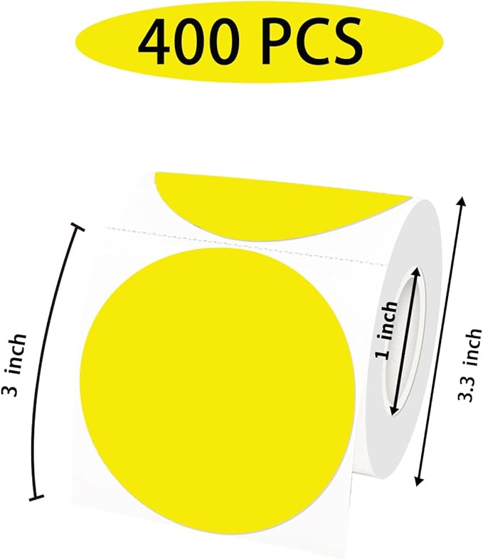 STARLIBOO 3 Inch Round Thermal Sticker Labels, Yellow Thermal Labels Round, Self-Adhesive Round Direct Thermals Stickers Label, Thermal Printer Stickers for Business